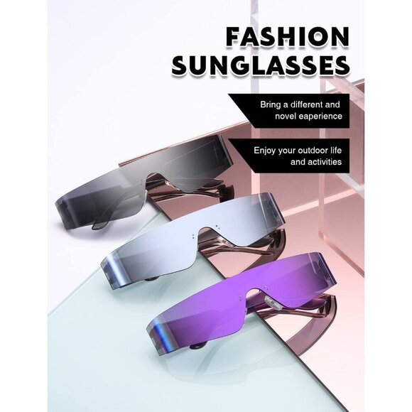 Futuristic Rimless Wrap Sunglasses 3 Pack UV400 Sun Shades Women Men main image 7